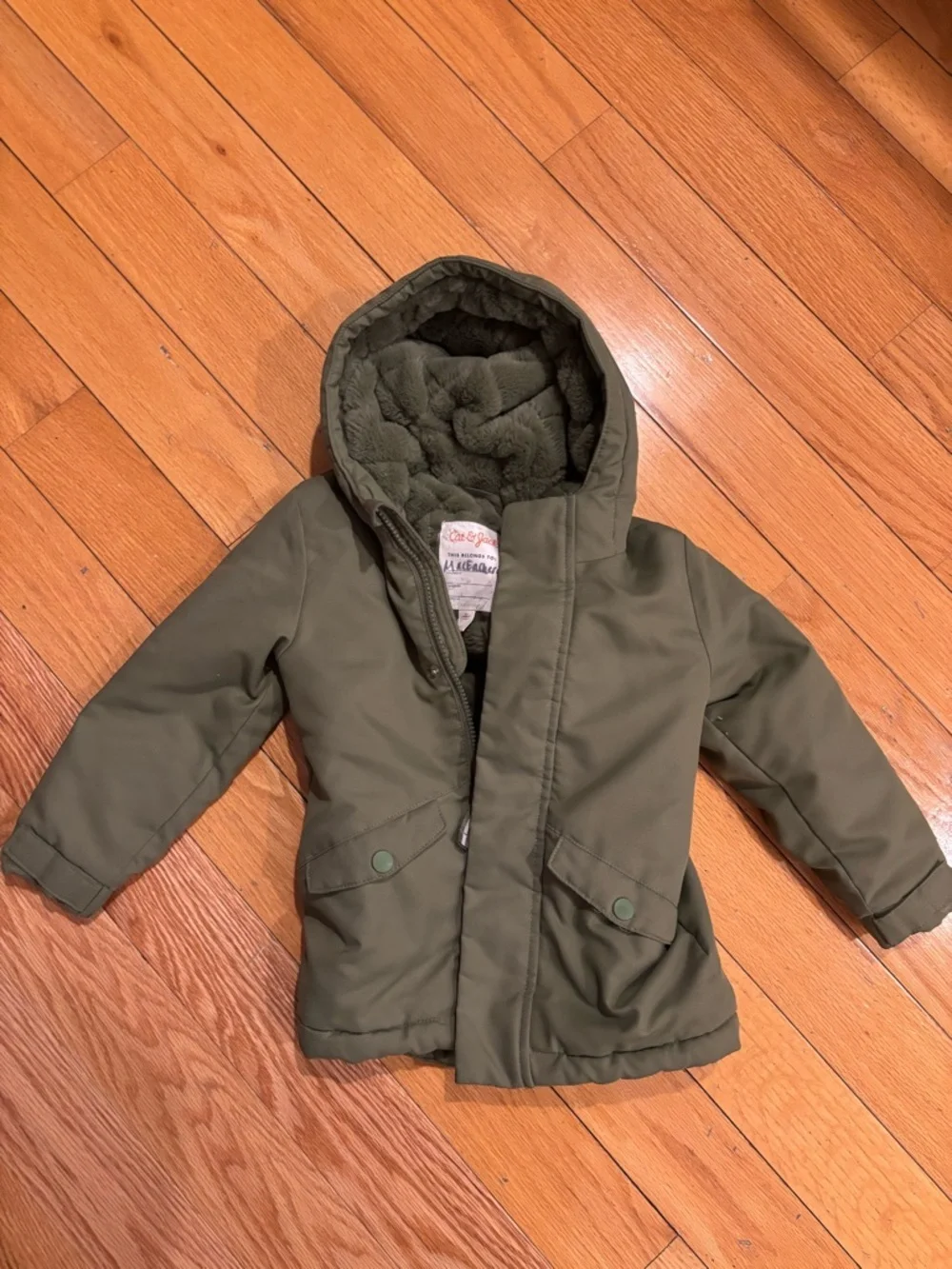 Cat & Jack Olive Green Faux-Sherpa Lined Jacket waterproof